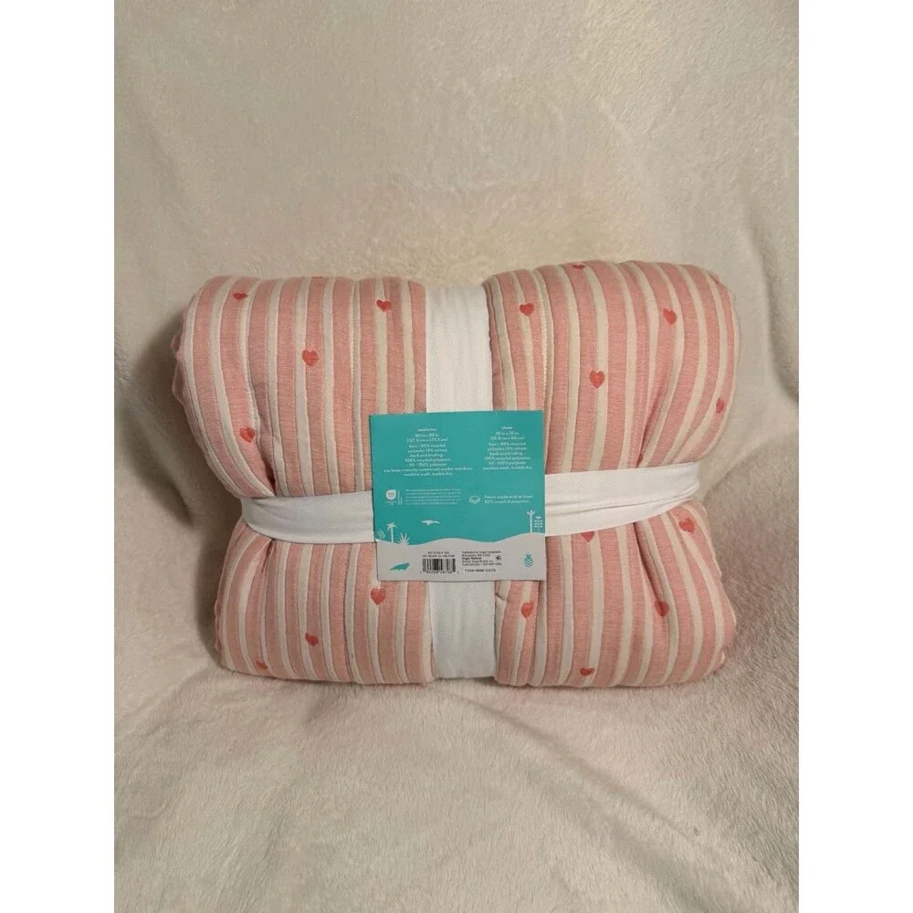 Pillowfort Twin Patisserie Heart Striped Kids Quilt Set Pink Multicolor
